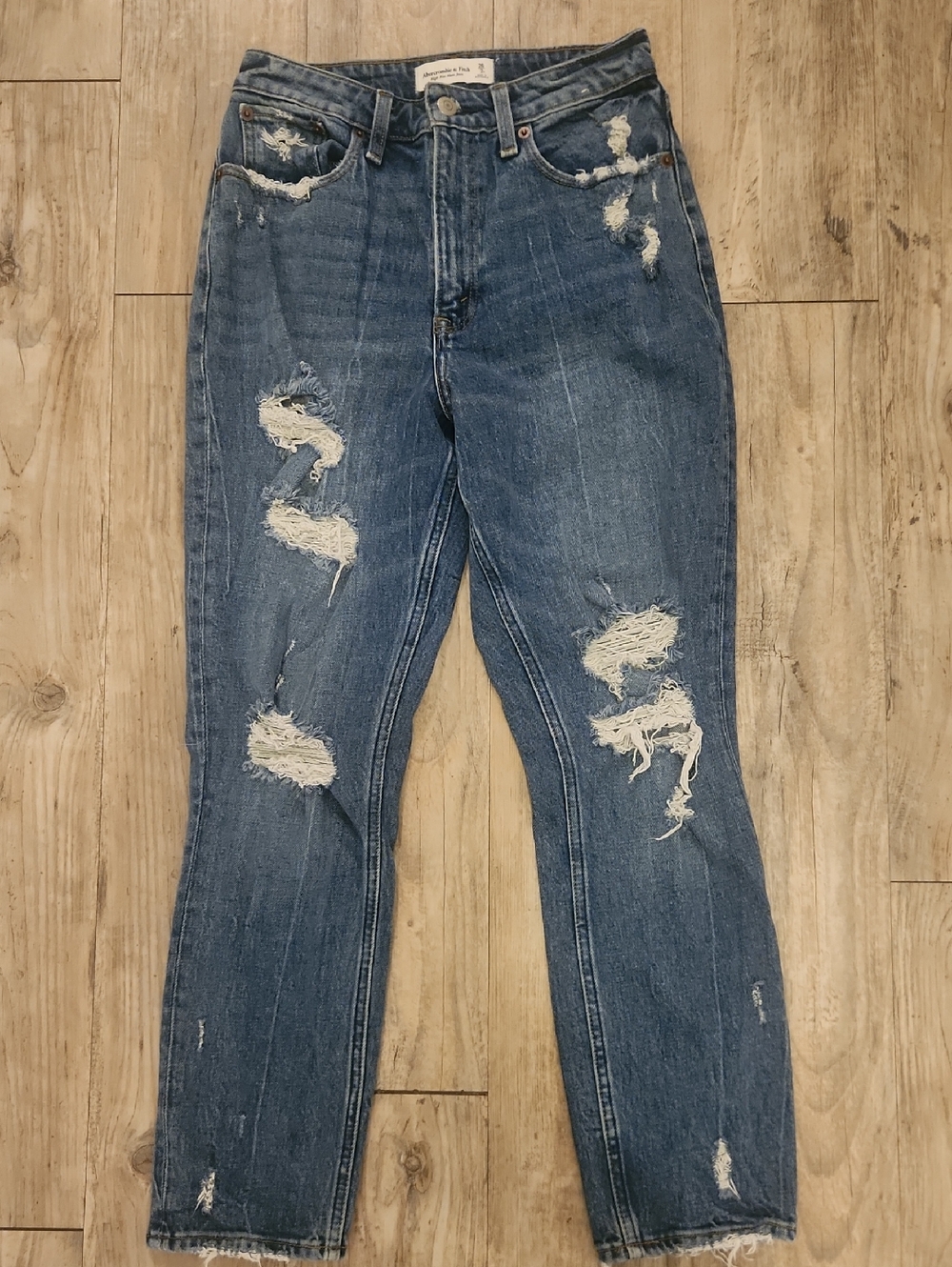 Abercrombie & Fitch Distressed Boyfriend Jeans in Medium Blue